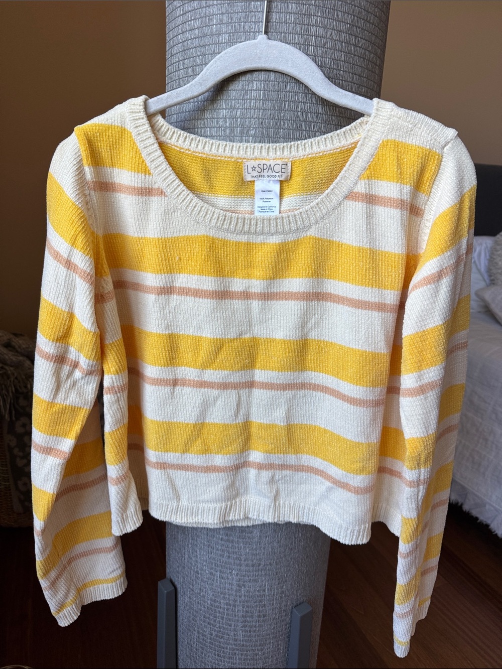 l*space Cream, Yellow & Light Pink Striped Crewneck Sweater